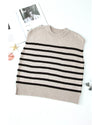 Apricot Stripe Boxy Knitted Round Neck Sweater Tank - L