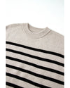 Apricot Stripe Boxy Knitted Round Neck Sweater Tank - L