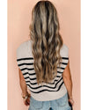 Apricot Stripe Boxy Knitted Round Neck Sweater Tank - L