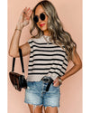 Apricot Stripe Boxy Knitted Round Neck Sweater Tank - XL