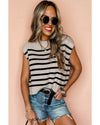 Apricot Stripe Boxy Knitted Round Neck Sweater Tank - XL