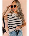 Apricot Stripe Boxy Knitted Round Neck Sweater Tank - XL