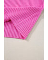 Bright Pink Colorblock Edge Ribbed Knit U Neck Tank Top - M