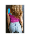 Bright Pink Colorblock Edge Ribbed Knit U Neck Tank Top - M
