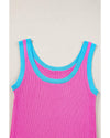 Bright Pink Colorblock Edge Ribbed Knit U Neck Tank Top - M