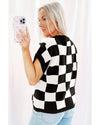 Color black Colorblock Plaid Pattern Ribbed Trim Sweater Tank Top - XL