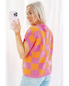 Strawberry Pink Colorblock Plaid Pattern Ribbed Trim Sweater Tank Top - L