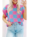 Sachet Pink Colorblock Plaid Pattern Ribbed Trim Sweater Tank Top - XL