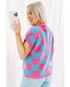 Sachet Pink Colorblock Plaid Pattern Ribbed Trim Sweater Tank Top - XL