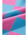 Sachet Pink Colorblock Plaid Pattern Ribbed Trim Sweater Tank Top - XL