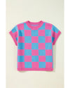 Sachet Pink Colorblock Plaid Pattern Ribbed Trim Sweater Tank Top - XL