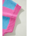 Sachet Pink Colorblock Plaid Pattern Ribbed Trim Sweater Tank Top - XL