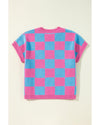Sachet Pink Colorblock Plaid Pattern Ribbed Trim Sweater Tank Top - XL
