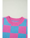 Sachet Pink Colorblock Plaid Pattern Ribbed Trim Sweater Tank Top - XL