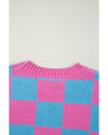Sachet Pink Colorblock Plaid Pattern Ribbed Trim Sweater Tank Top - XL