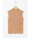 Light French Beige Solid Color Cable Knit High Neck Tank Top - S