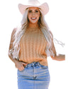 Light French Beige Solid Color Cable Knit High Neck Tank Top - S