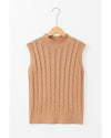 Light French Beige Solid Color Cable Knit High Neck Tank Top - S