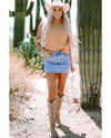 Light French Beige Solid Color Cable Knit High Neck Tank Top - S