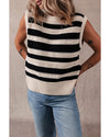 Black Stripe Ribbed Trim Knitted Sweater Vest - L