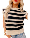 Black Stripe Ribbed Trim Knitted Sweater Vest - L