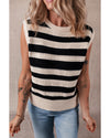 Black Stripe Ribbed Trim Knitted Sweater Vest - L