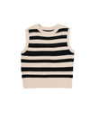 Black Stripe Ribbed Trim Knitted Sweater Vest - L