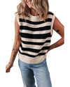Black Stripe Ribbed Trim Knitted Sweater Vest - L