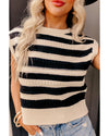 Black Stripe Ribbed Trim Knitted Sweater Vest - XL