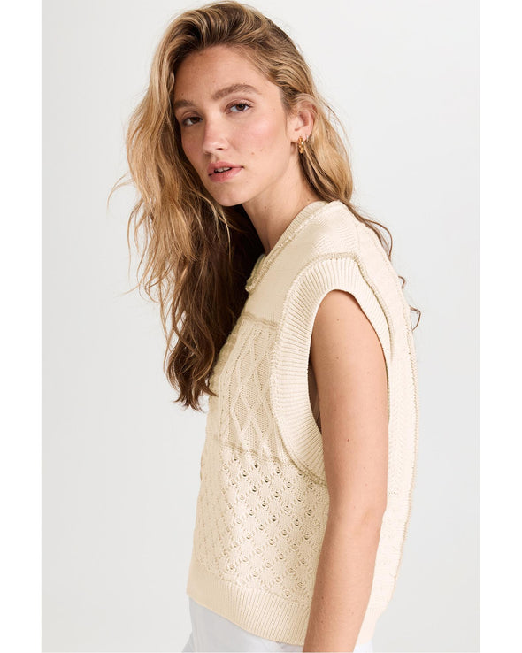 Beige Cable Knit Dolman Armholes Sweater Tank - L