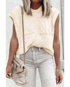 Beige Cable Knit Dolman Armholes Sweater Tank - L