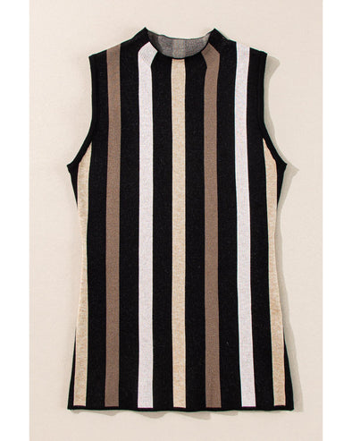 Black Stripe Slim Fit O Neck Sweater Vest - M