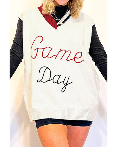 White Vintage Game Day Sweater Vest - M
