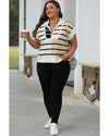 Black Stripe Colorblock Quarter Zip Collar Sweater Vest - M