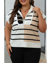Black Stripe Colorblock Quarter Zip Collar Sweater Vest - M