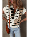 Black Stripe Colorblock Quarter Zip Collar Sweater Vest - M