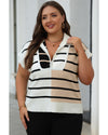 Black Stripe Colorblock Quarter Zip Collar Sweater Vest - M