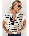 Black Stripe Colorblock Quarter Zip Collar Sweater Vest - M