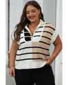 Black Stripe Colorblock Quarter Zip Collar Sweater Vest - M