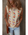 Jet Stream Embroidered Floral Cable Knit Sweater Vest - XL