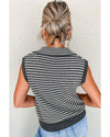 Gray Stripe Collared V Neck Sweater Vest with Pockets - XL