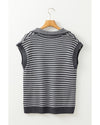 Gray Stripe Collared V Neck Sweater Vest with Pockets - XL