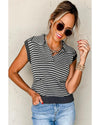 Gray Stripe Collared V Neck Sweater Vest with Pockets - XL
