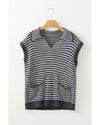 Gray Stripe Collared V Neck Sweater Vest with Pockets - XL