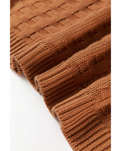 Camel Round Neck Textured Knit Sweater Vest - M