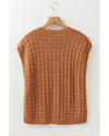 Camel Round Neck Textured Knit Sweater Vest - XL