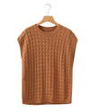 Camel Round Neck Textured Knit Sweater Vest - XL