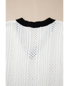 White Contrast Trim Eyelet Knit Colorblock V Neck Sweater Vest - XL