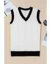 White Contrast Trim Eyelet Knit Colorblock V Neck Sweater Vest - XL
