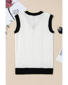 White Contrast Trim Eyelet Knit Colorblock V Neck Sweater Vest - XL